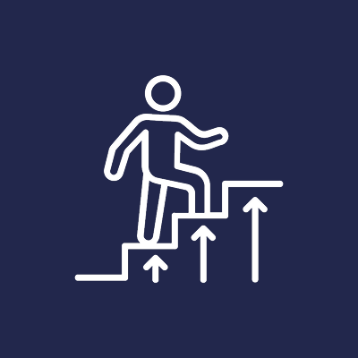 Person climbing stairs with upward arrows.