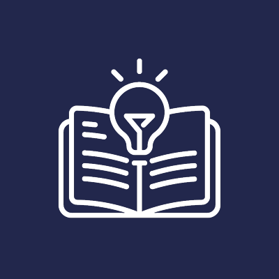 Open book with lightbulb icon.