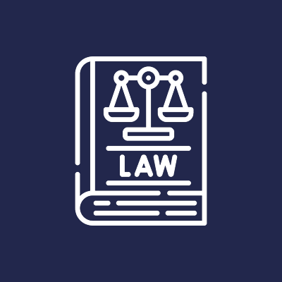 Law book icon with scales of justice.