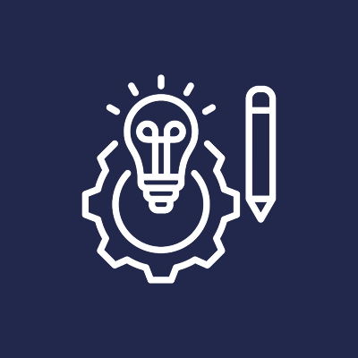 Light bulb, gear, and pencil icon design.
