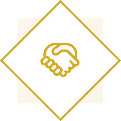 Handshake icon inside a diamond shape.