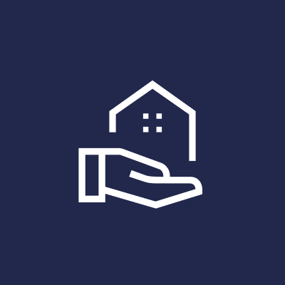 Berkshire Mediation Hand holding house icon on blue background.